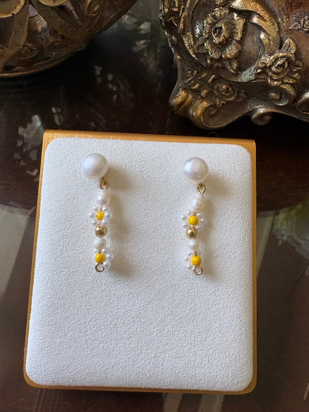 Madewell Freshwater Pearl Flower Earrings with Yellow Beads